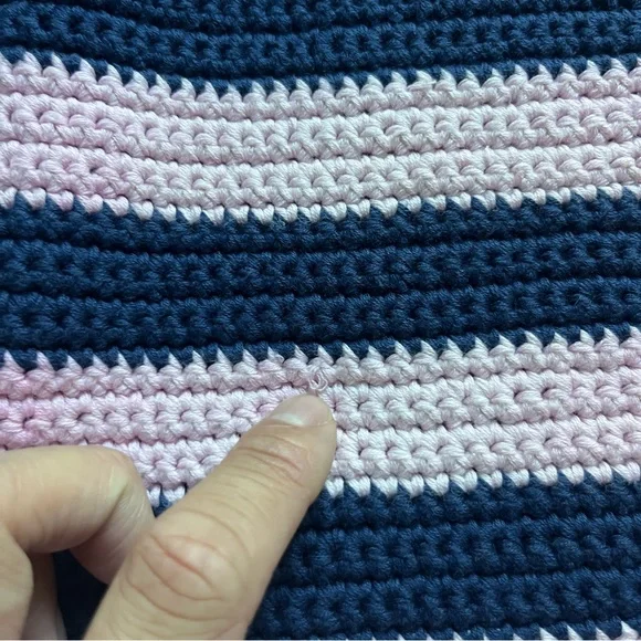 STAUD pink navy striped chunky knit crew neck short sleeve sweater top - Picture 4 of 6